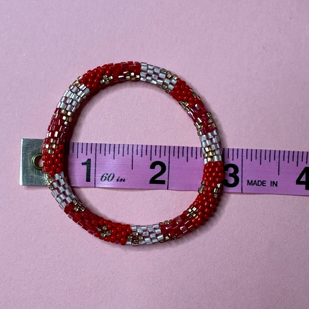 Nepal Style Roll On Bracelet Red White Beaded Multicolor‎ - Picture 7 of 8